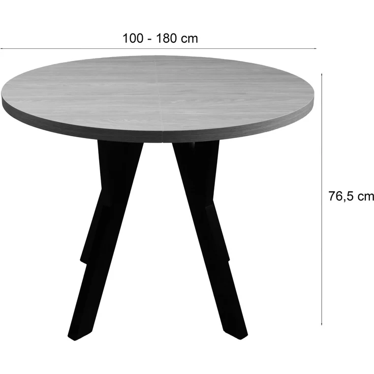 Selsey 'Osenness' Esstisch ausziehbar, Eiche-Optik/Schwarz, ca. 75 x 100–180 x 100 cm – Bild 4