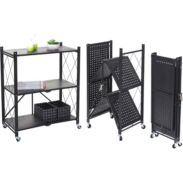 Regal HWC-J85, Standregal Wohnregal, faltbar/klappbar Stahl ~ schwarz, 3 Ebenen