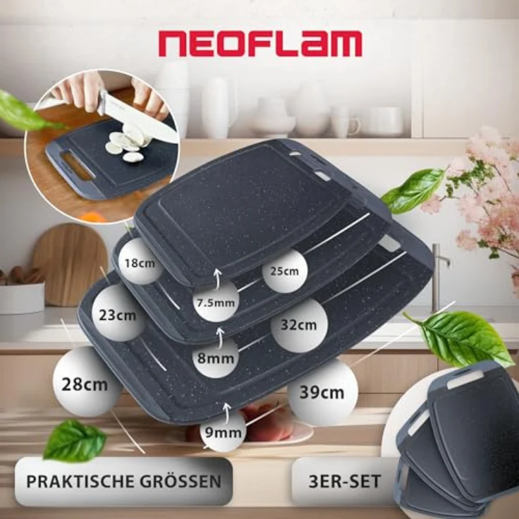 NEOFLAM® Schneidebrett BiJu Antibakterielles Schneidebrettset, 3tlg. - Granitschwarz/Grau, Kunststoff (PP), (3-St) – Bild 3