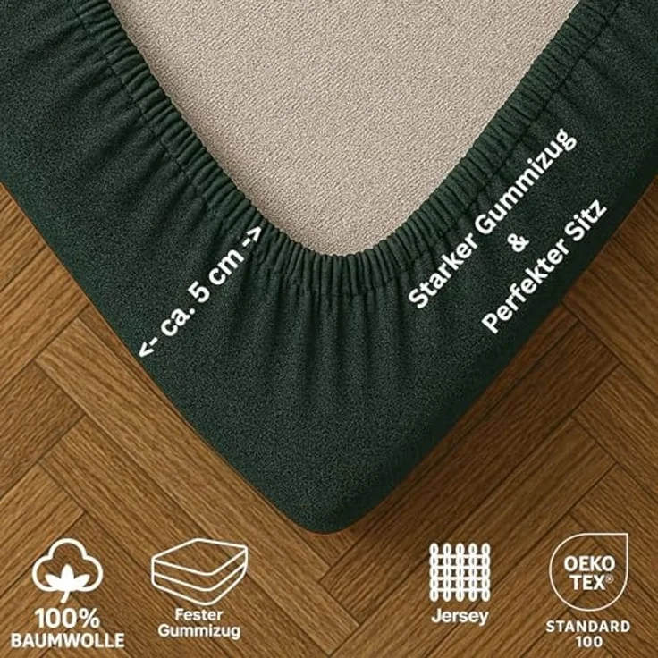 EXKLUSIV HEIMTEXTIL Jersey Spannbettlaken Premium 90 x 200 cm Dunkelgrün 100% Baumwolle Öko - Tex Zertifiziert Bed-Sheet Bettlaken Spannbetttuch Topper Leinentuch – Bild 4