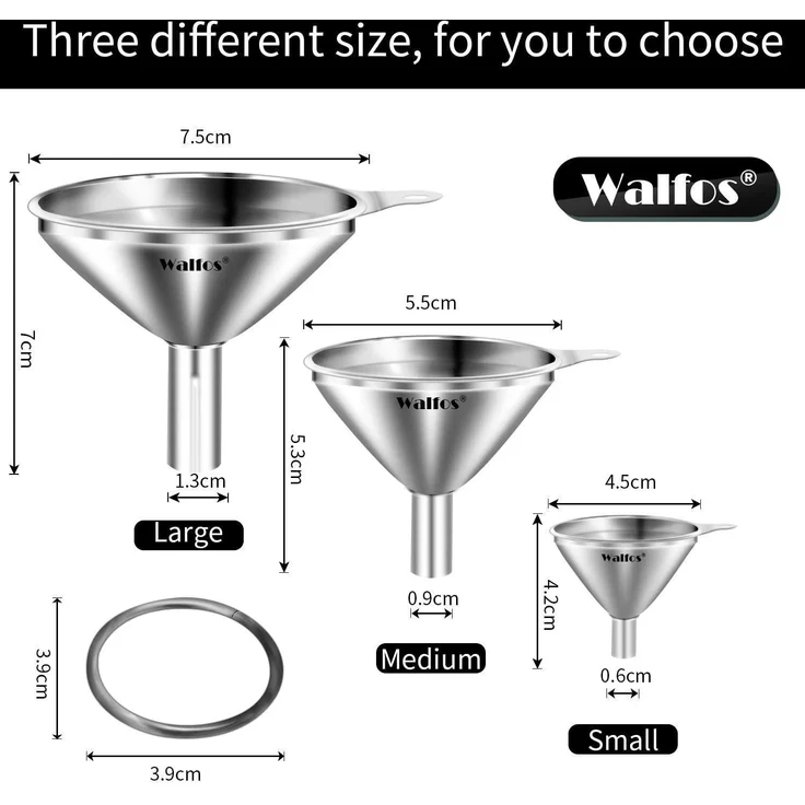 Walfos® Edelstahl Trichter 3 Stück Mini Trichter Küche Flüssigkeit Umfüllen – Bild 6