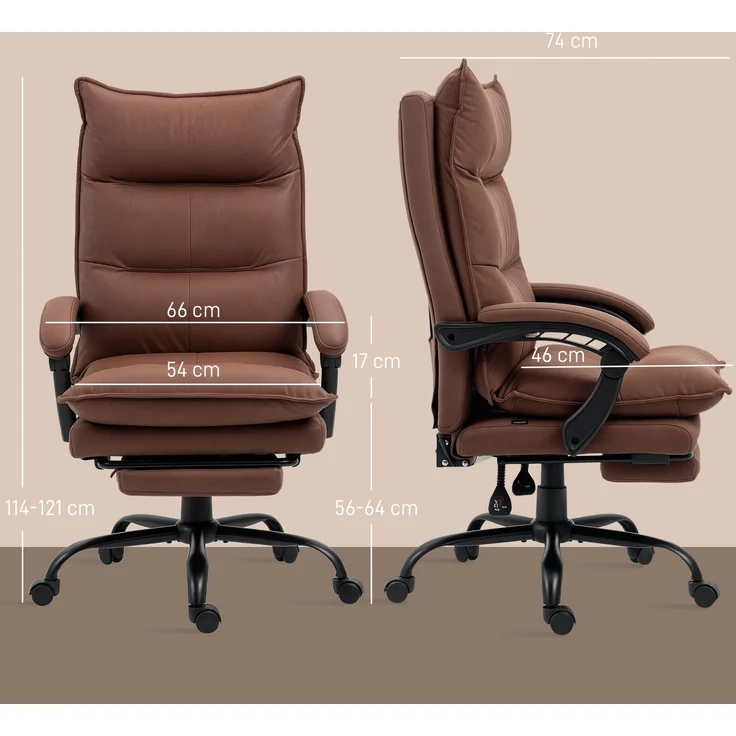MELAYR, Bürostuhl mit Massage- und Heizfunktion, Fußstütze, verstellbar, bis 120 kg, Braun, 66 x 74 x 121.5 cm – Bild 5