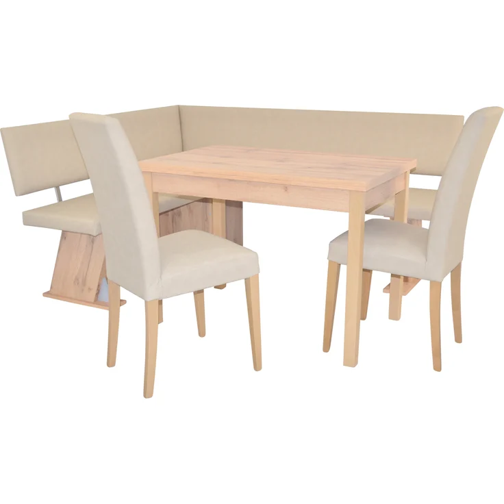 Moderne Eckbankgruppe in Eichedekor, Schenkel 150 x 182 cm, Auszugstisch, Kunstleder beige – Bild 2