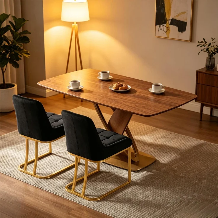 Essstühle im 2er-Set, Sitzfläche 39x45 cm, Höhe 84 cm, mit Samtbezug und goldfarbenem Metallgestell – Bild 2