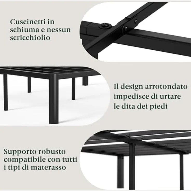 Zinus Van 41 cm Bettgestell aus Metall, Lattenrost aus Stahl, einfache Montage, Stauraum unter dem Bett, 150x190 cm, schwarz – Bild 6