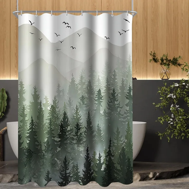 Duschvorhang Wald Antimikrobiell 150x200cm waschbar wasserabweisend 8 Ösen