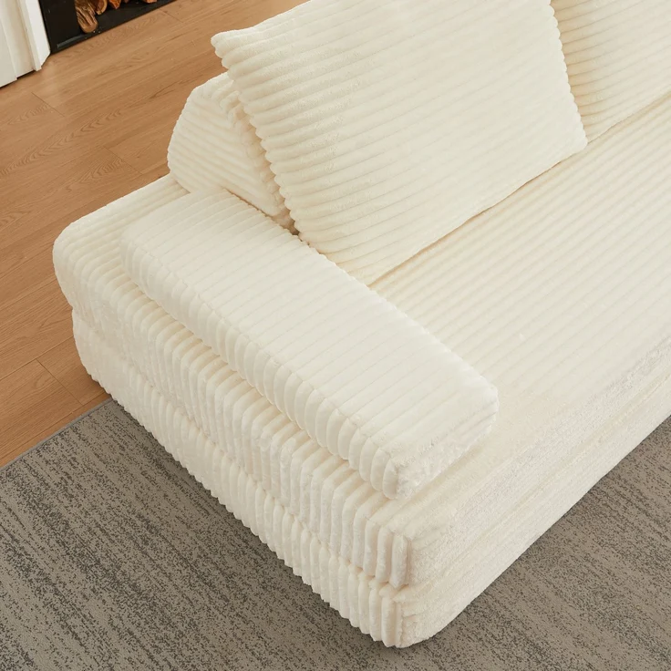 Modulares Cord-Sofa mit verschiebbaren Rücken- und Armlehnen, 211,5x106,5x62 cm, Beige – Bild 9