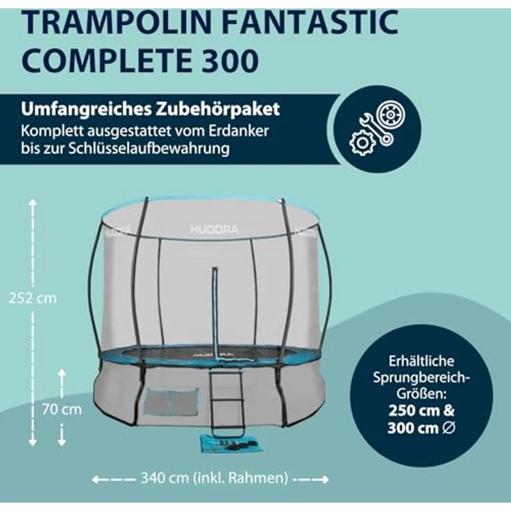 Hudora Fantastic Complete Trampolin 300 V mit Netz & Leiter, blau, 340 x 340 x 252 cm – Bild 3