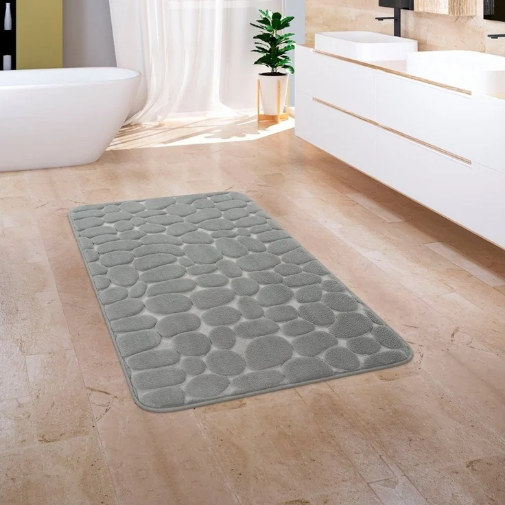 Paco Home Badematte Corby 256, Memory-Schaum Effekt, Höhe 13 mm, rutschhemmend beschichtet, fußbodenheizungsgeeignet, Polyester, rechteckig, Badteppich, Uni Farben, Motiv Steine, Hoch-Tief Effekt – Bild 1