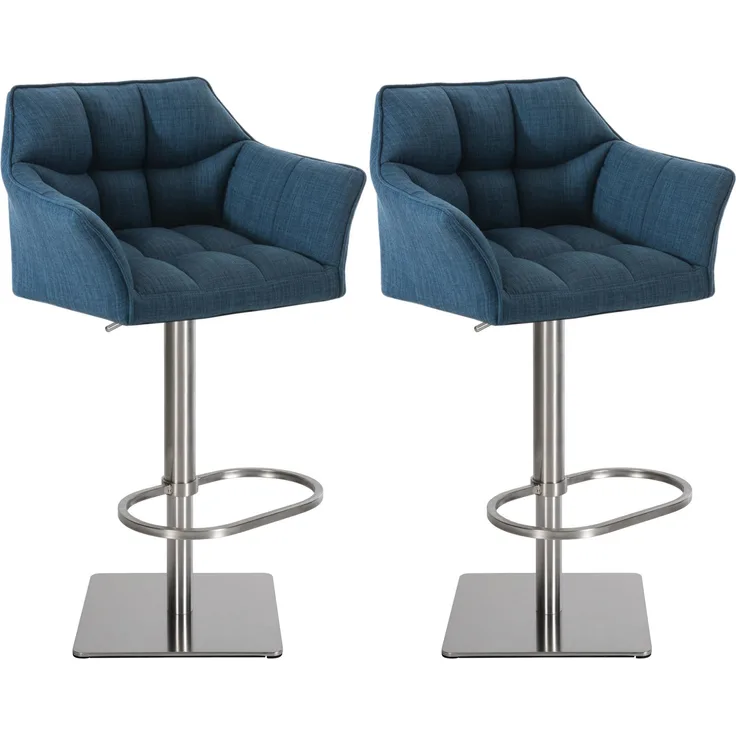 CLP 2er Set Barhocker Damaso Stoff drehbar und höhenverstellbar,blau edelstahl