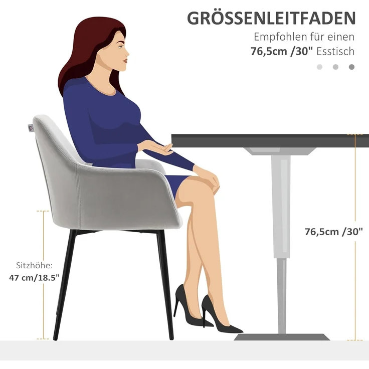 HOMCOM Esszimmerstuhl mit geschwungener Rückenlehne und Armlehnen, gepolstertem Sitz (Wohnzimmerstühle, 2 St), 120 kg Belastbar, Hellgrau – Bild 7