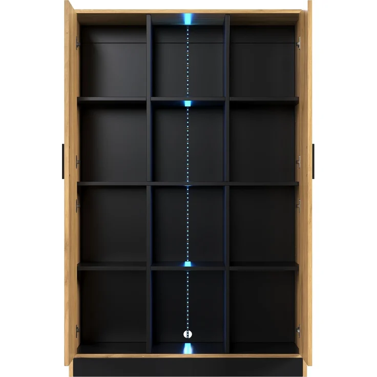 Hochschrank mit LED-Beleuchtung & Soft-Close-Türen, 95x35x160 cm, Schwarz/Eiche – Bild 6