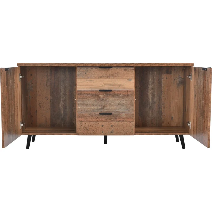 ZUBALIYA Kommode 140x35x70 cm, mit verstellbaren Einlegeböden, aus Spanplatte, Antikbraun – Bild 12