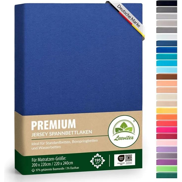 leevitex® Spannbettlaken Premium 195, Gummizug: Rundum, blickdicht, Anti-Pilling, 97% Baumwolle, 3% Elasthan, 40 cm Steg