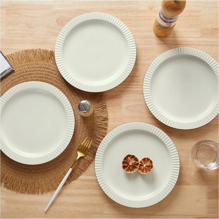 JIWOO Teller 4er Ø21,4cm, Salatteller Frühstücksteller Pastateller Dessertteller, (4 St), Keramik Hochwertiges Tellerset Beige Mikrowellen spülmaschinenfest – Bild 3