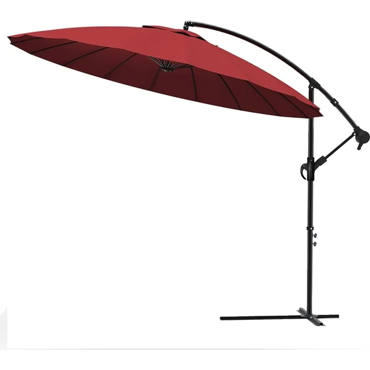 VOUNOT Ampelschirm 300 cm Rund, Shanghai Sonnenschirm mit Kurbelvorrichtung, Kurbelschirm mit Schutzhülle, Sonnenschutz UV-Schutz, Gartenschirm Marktschirm, Rot
