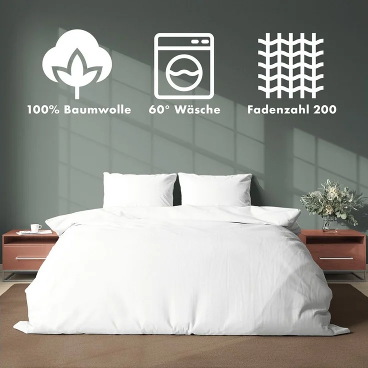 Jacobson Bettwäsche Set - 100% Baumwolle, Perkal, 3 teilig, Erhältlich in den Größen 135x200, 155x220, 200x200, 200x220, 240x220 – Bild 3