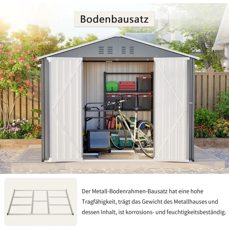 ZUBALIYA Stabiles Metall-Gerätehaus in Anthrazit 8x6 FT mit praktischer Klapptür Ideal als Gartenschuppen für Werkzeuge & Gartengeräte – Bild 4