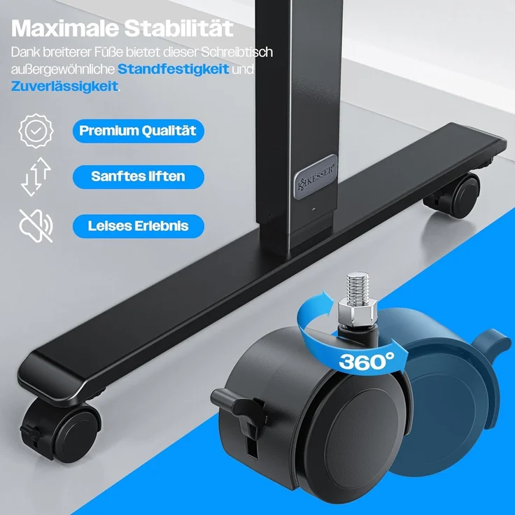 KESSER® Höhenverstellbarer Schreibtisch elektrisch | Ergonomisch Steh-Sitz Schreibtisch | 3-Funktions-Memory Steuerung | Inkl. 360° Rollen & USB-Ladeanschluss | Computertisch für Homeoffice Braun, 160 x 70 cm – Bild 5