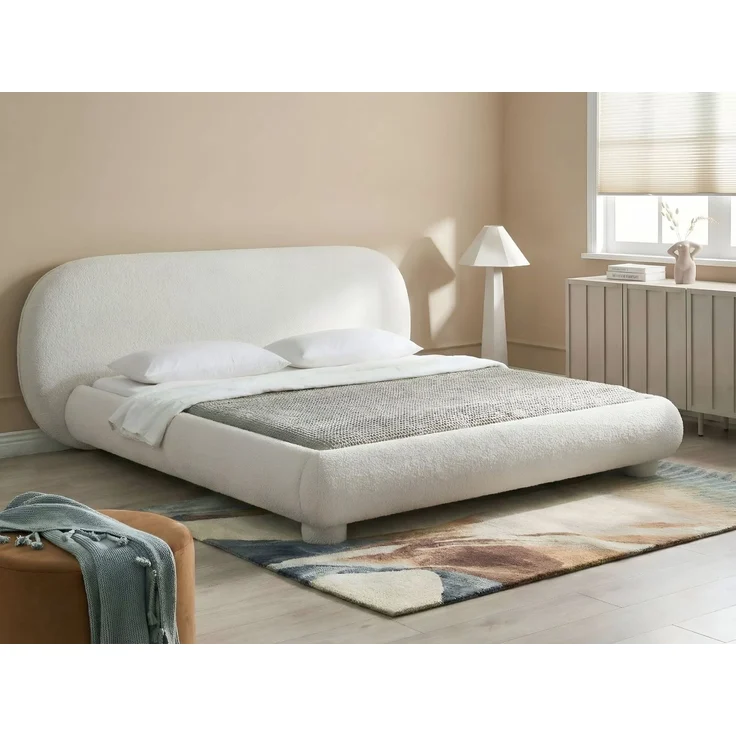 Bett mit Lattenrost Bouclé BAYEL 180x200 cm Cremeweiß – Bild 3