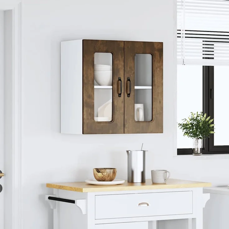 vidaXL Küchen-Hängeschrank mit Glastür Kalmar Räuchereiche Holzwerkstoff 853672 – Bild 4
