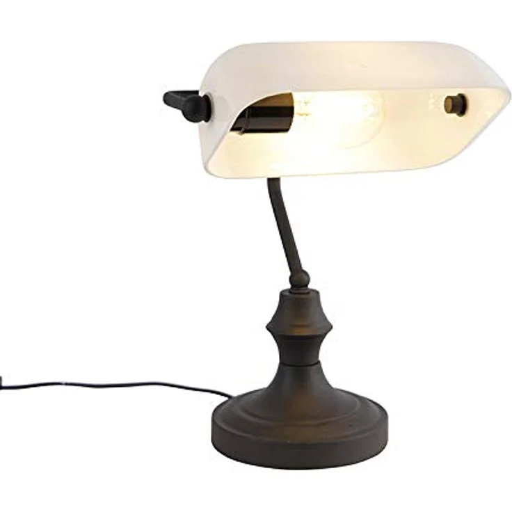 QAZQA Klassische Notarlampe schwarz mit Opalglas, Dimmbar, 34,5 cm Höhe – Bild 6