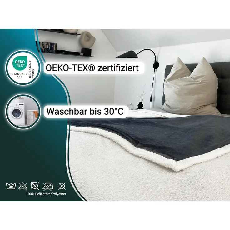 ZOLLNER Kuscheldecke, Wendedecke, mit Lammfellimitat, grau, 220x240 cm – Bild 3