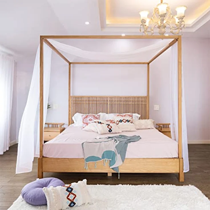 Linentalks Weißer Baldachin-Bettschal für Queen-Size- und Vollbett, luxuriöse Queen-Baldachin-Bettvorhänge, weißer Baldachin-Bettvorhänge, Vier Pfosten-Betthimmel-Vorhänge, durchscheinender – Bild 3