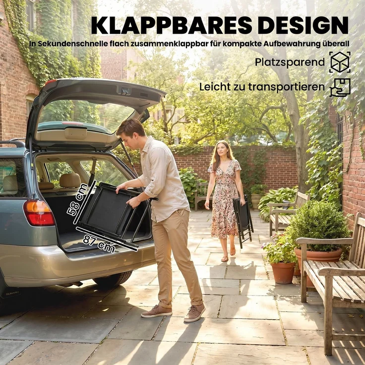 Outsunny Klappstühle, Stahl, Texteline, Schwarz, 62L x 58B x 97H cm – Bild 5