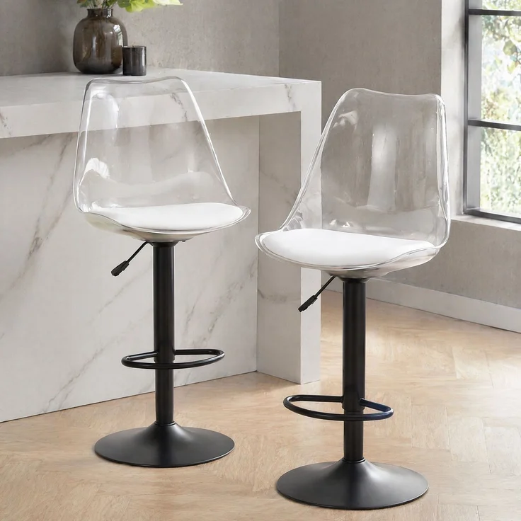 Barhocker H 120 x T 45.7 x B 53.3 cm transparent, höhenverstellbar, 360° drehbar, Metall/Kunststoff, 2 Stück – Bild 3