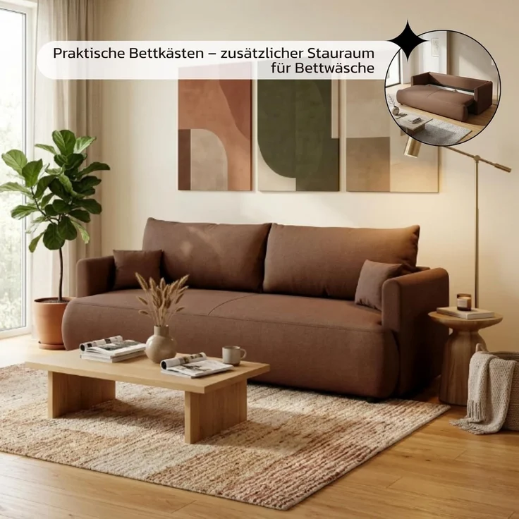 Selsey 'Ovo Mini' 3-Sitzer Schlafsofa mit Bettkasten, Kupfer, Chenille Easy Clean – Bild 8