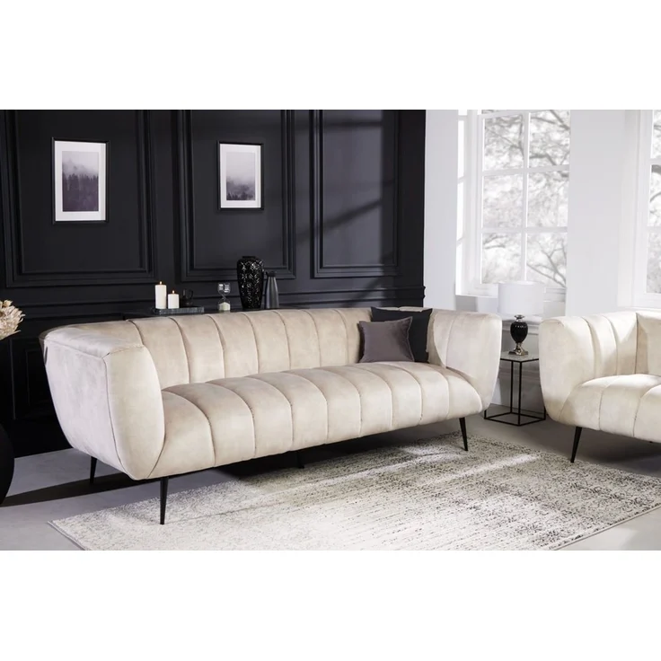 riess-ambiente Sofa NOBLESSE 225cm champagner / schwarz, Einzelartikel 1 Teile, Wohnzimmer · Samt · Metall · 3-Sitzer · Federkern · Retro Design – Bild 2