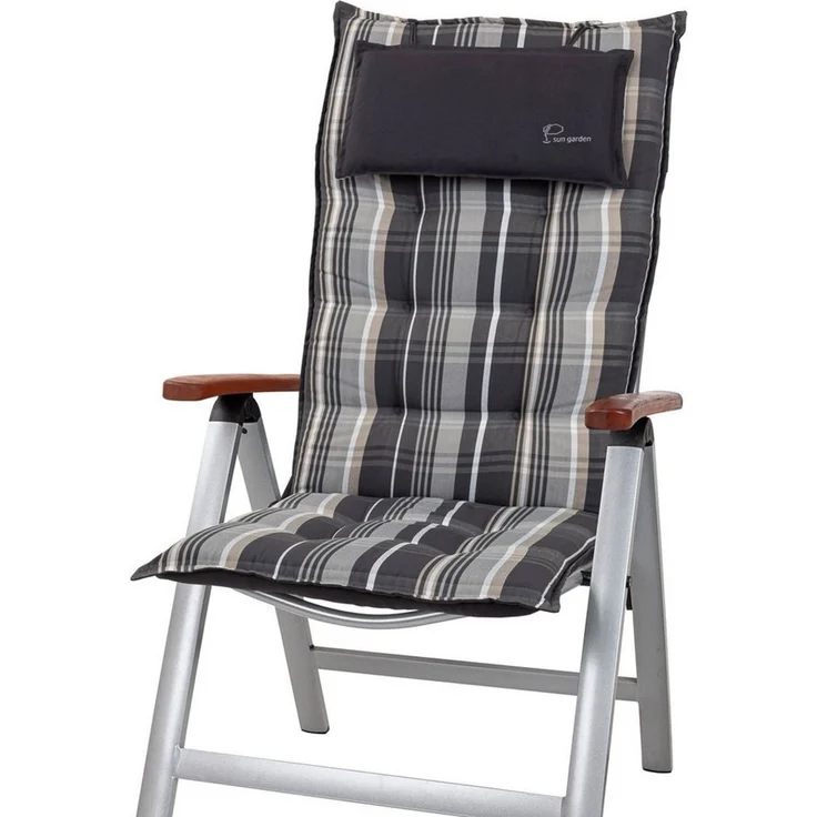 Sun Garden Hochlehnerauflage Hochlehner Sylt 90584-700 grau Streifen 120x49x9 cm Sun Garden, (1 St), Halteband verstellbar mit Bindebändern – Bild 2