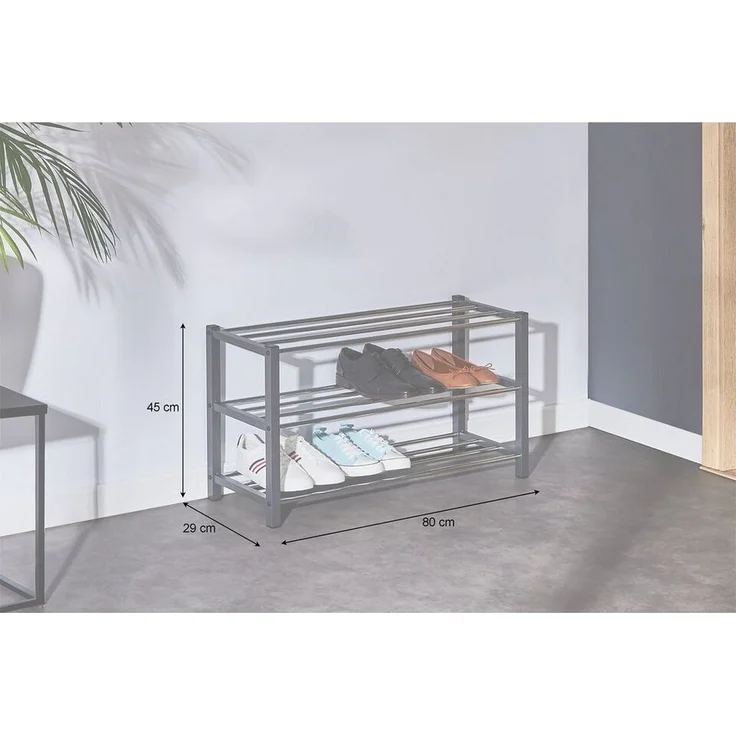 IDIMEX Schuhregal DUBLIN, Schuhständer mit 3 Ablagen, 80cm breit Schuhaufbewahrung Metall grau – Bild 3