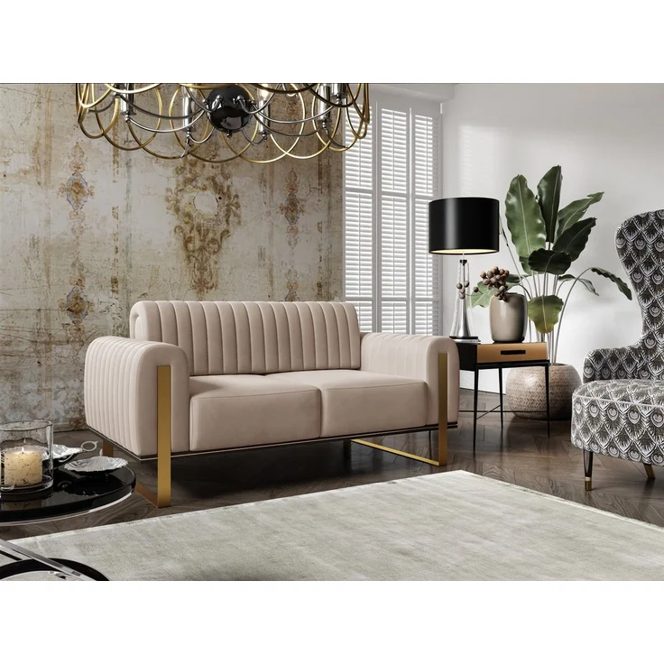 Sofaset Designersofas VALERIE 3-2 in Stoff Stoff Elisa Velvet Beige – Bild 3