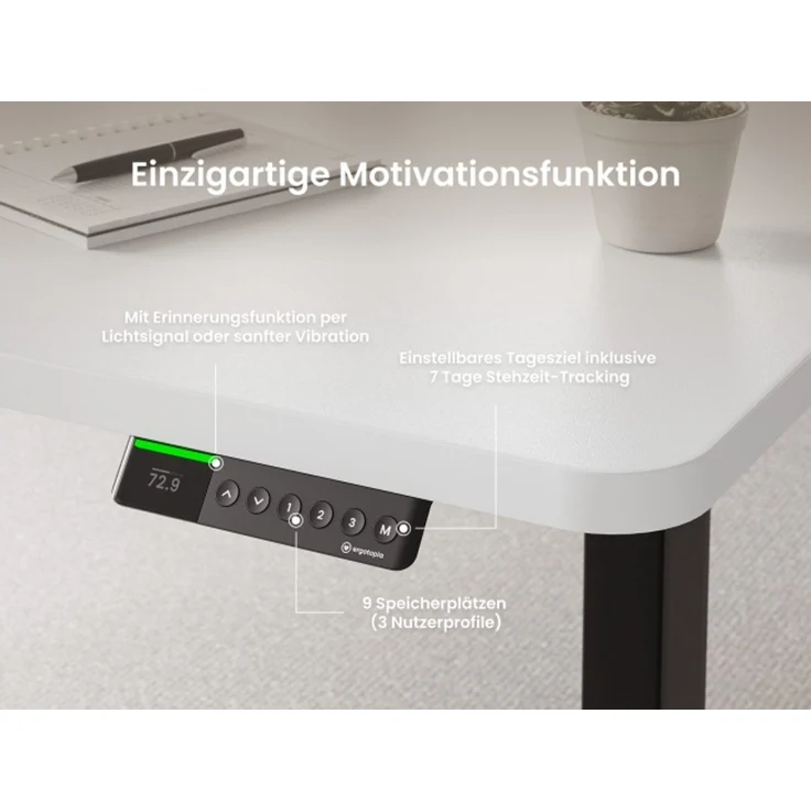 Desktopia Pro X - Elektrisch höhenverstellbarer Schreibtisch / Ergonomischer Tisch mit Memory-Funktion, Grau, Gestell Schwarz, 160x80 cm – Bild 2