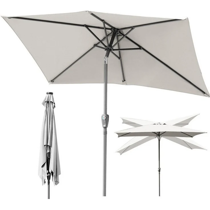 Clanmacy Sonnenschirm Sonnenschirm 140x210 cm knickbar Balkonschirm Gartenschirm UV50+ Beige, LxB: 210x140 cm, Stabiler knickbar/für Garten, Balkon, Terasse/Sonnenschutz – Bild 5