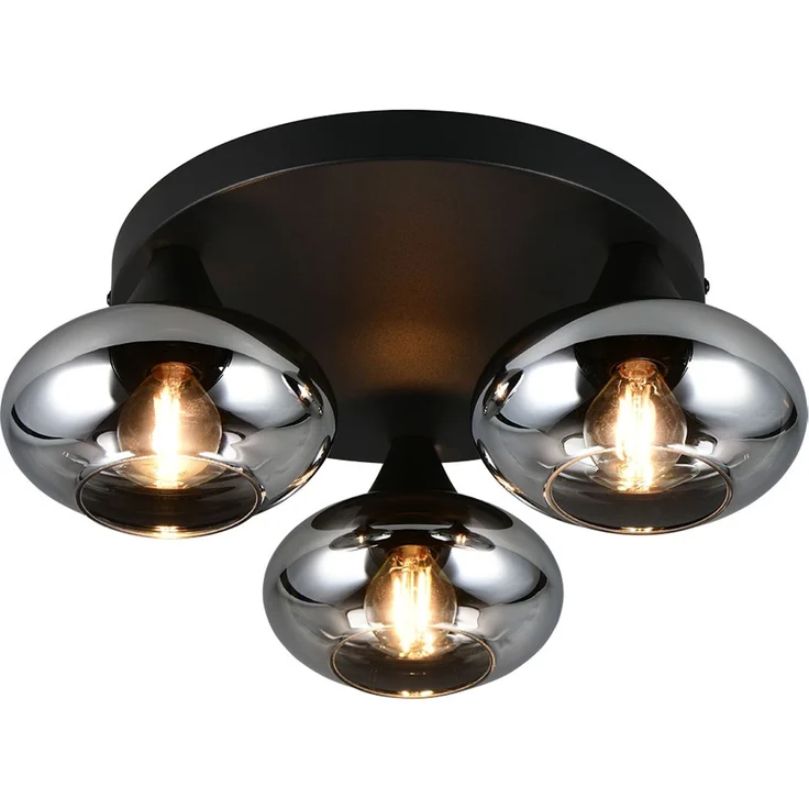 LED Deckenlampe, Metall, schwarz, rauchfarbenes Glas, D 39 cm – Bild 6