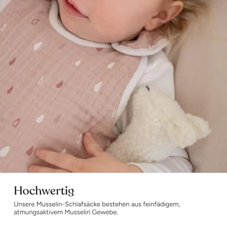 Ehrenkind® Baby Sommerschlafsack Rund Musselin | aus weicher OEKO-TEX zertifizierter Bio-Baumwolle | Sommer Baby Schlafsack Baby 1 TOG Gr. 50/56 Natur Herzen – Bild 6