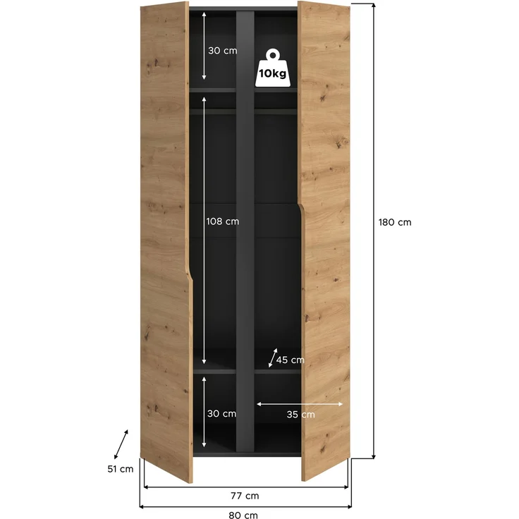 Anga Kleiderschrank 2-türig in Artisan Eiche Nachbildung – Bild 5