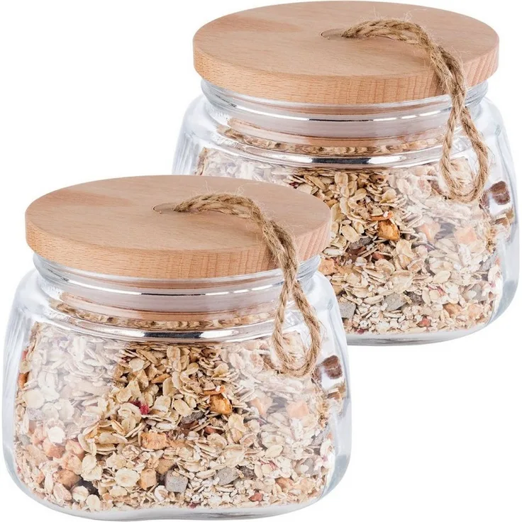 APS Vorratsglas Woody, Glas, (2-tlg), mit Holzdeckel, 1 Liter