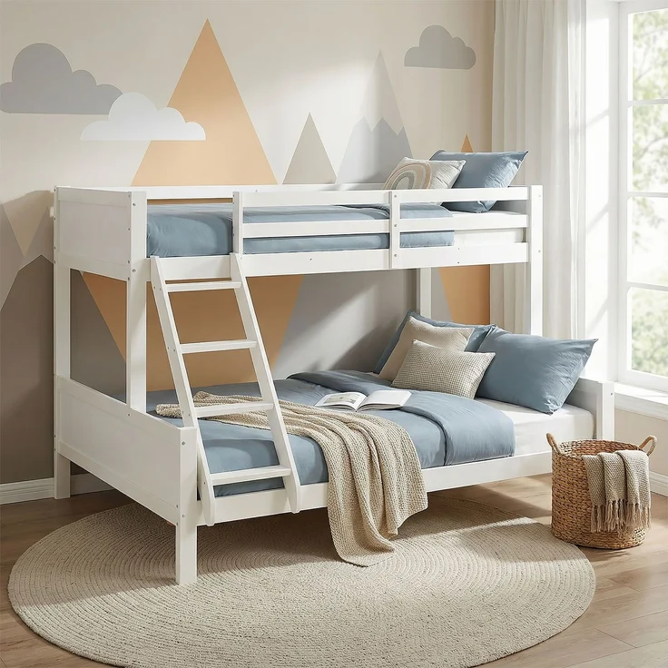 Homestyle4u Kinderbett Etagenbett 90x200 und 140x200 Jugendbett Hochbett Weiß, lackiert, massives Kiefernholz – Bild 2