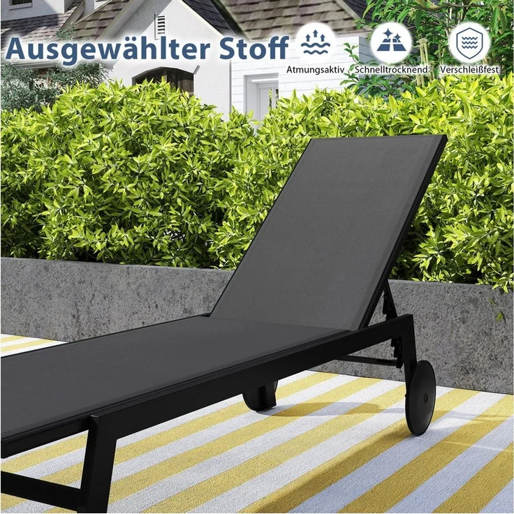 COSTWAY Gartenliege, 1 St, Liegestuhl mit Rollen, 6-stufig verstellbar – Bild 3