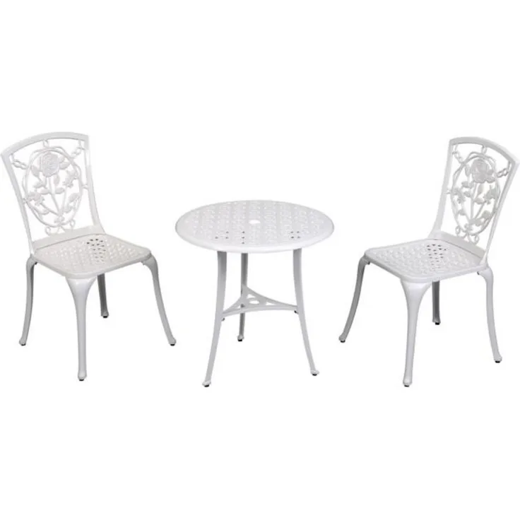 Inko Bistro-Set Rose Alu-Guss Tisch Ø 66 cm Stühle ohne Armlehnen 2 Farben zur Wahl weiß