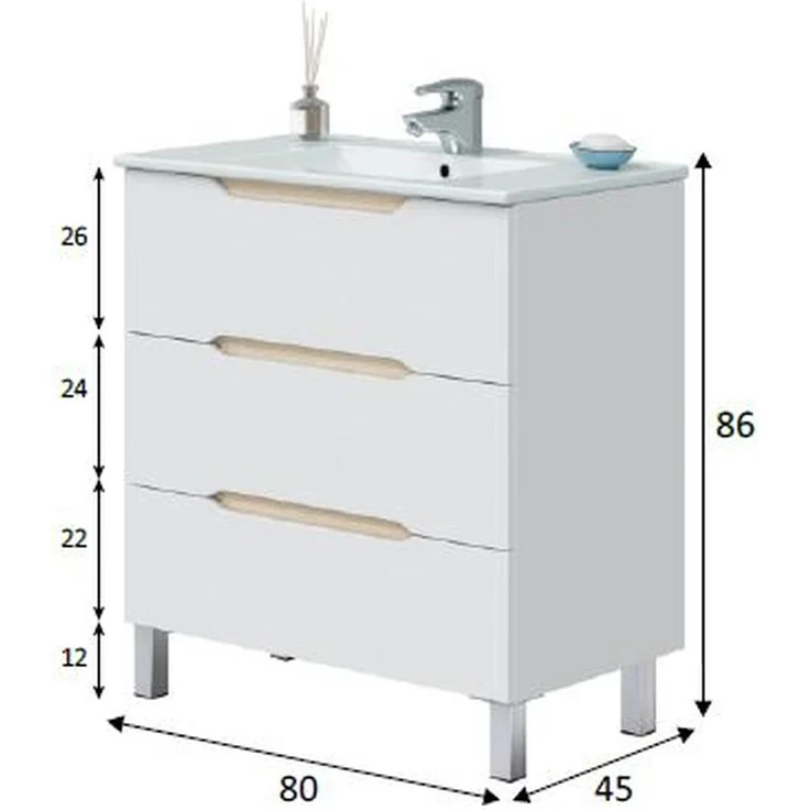 Badezimmer-Set >LEA< (3-tlg.) in Weiß glänzend / Eiche Dekor - 80x86x45 (BxHxT) – Bild 3