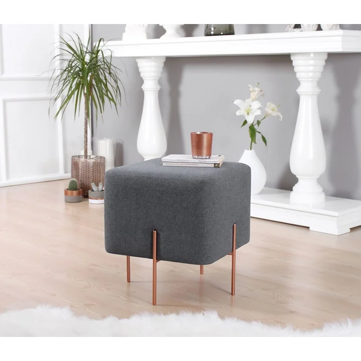 Hanah Home 'Copper 59 - Dark Grey' Pouffe, Dunkelgrau, 40 x 42 x 40 cm – Bild 1