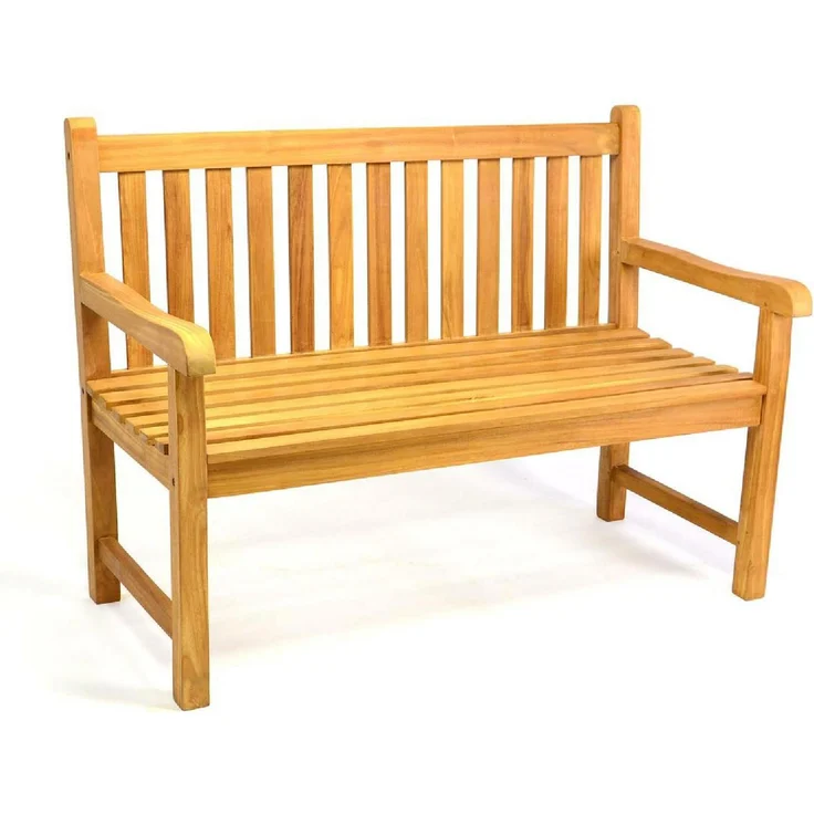 VCM Gartenbank 2-Sitzer Parkbank aus behandeltem Teakholz, 120 cm, wetterfest und robust