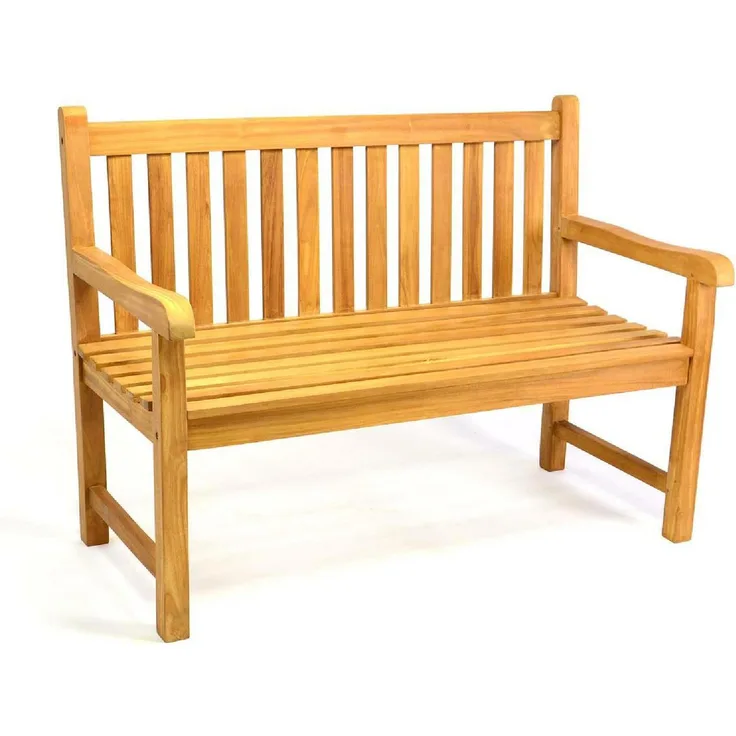 VCM Gartenbank 2-Sitzer Parkbank aus behandeltem Teakholz, 120 cm, wetterfest und robust