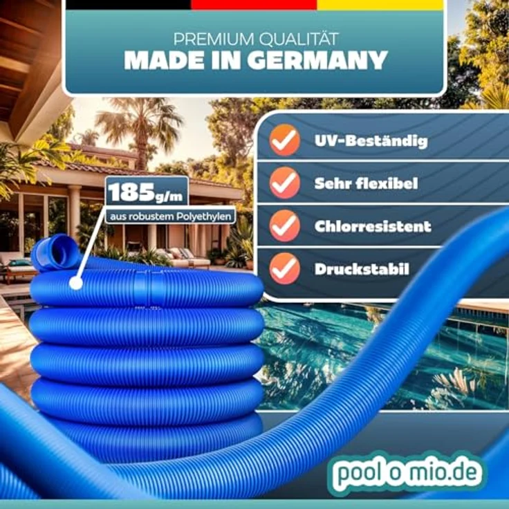 poolomio Poolschlauch 38mm / 50 m für Poolpumpen, hochwertiger Wasserschlauch flexibel, UV & Chlorwasser-beständiger Schwimmbadschlauch, Pumpenschlauch, Poolschläuche aus Europa, Blau – Bild 2