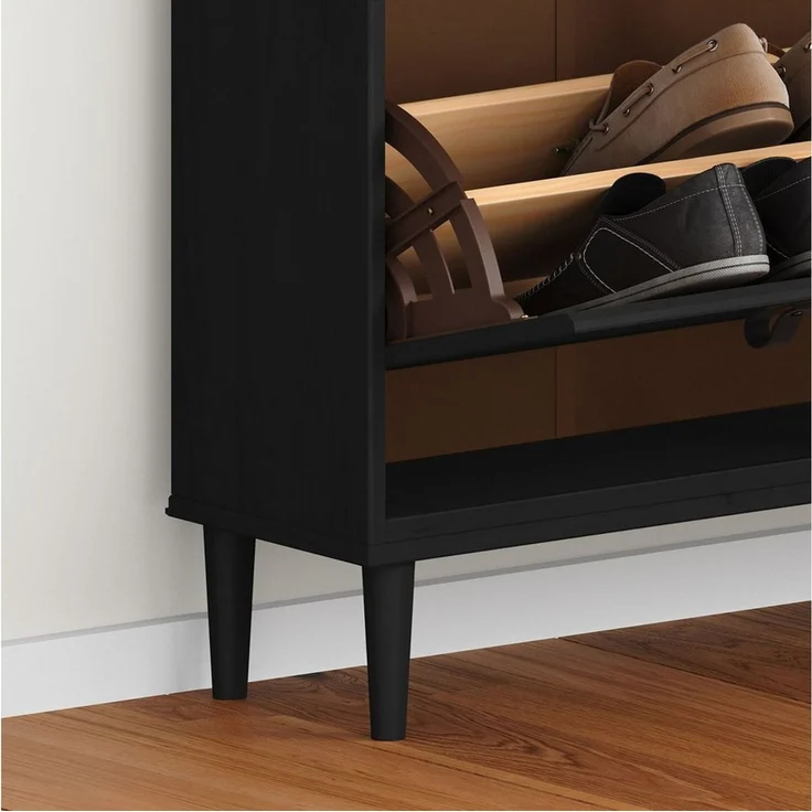 IDIMEX Schuhkommode MIKKA, Schuhkipper 4 Klappen schuhschrank schmal schwarz lackiert Schuhaufbew – Bild 3